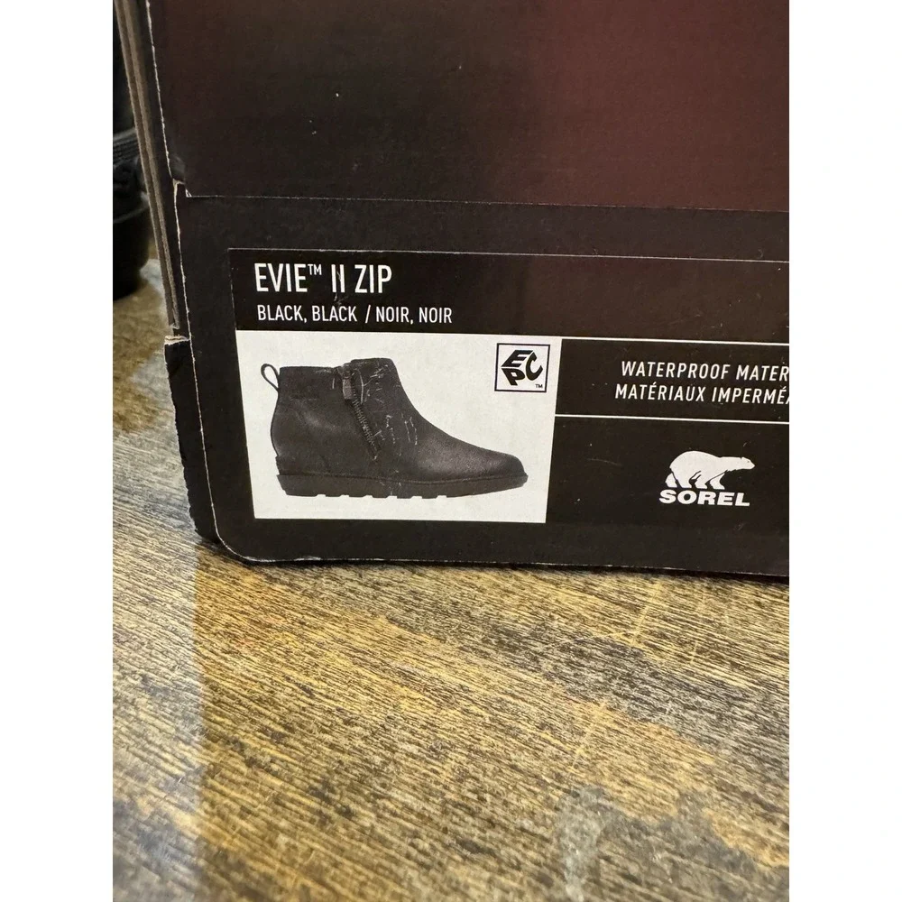 SOREL Evie II Zip Waterproof Bootie Black Size 7